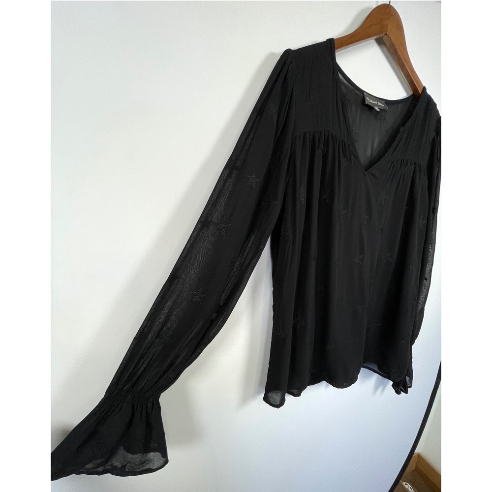 Michael Stars  Embroidered V-Neck Bell Sleeve Top L Black Boho Whimsigoth Witchy - Picture 8 of 12